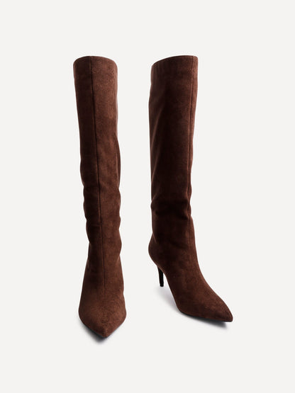 Onyx Brown Faux Suede Long Heeled Boots