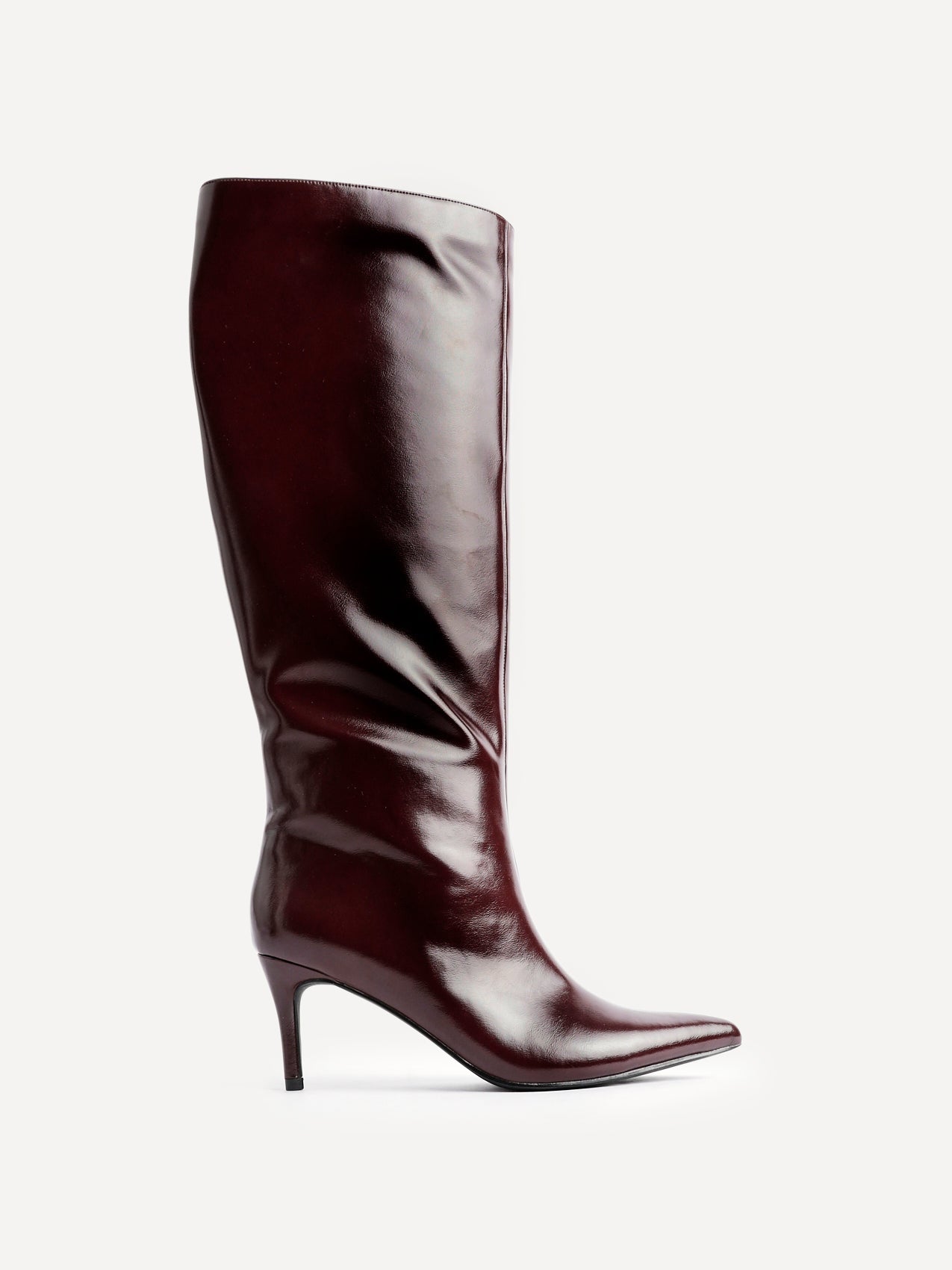 Onyx Burgundy Faux Leather Long Heeled Boots