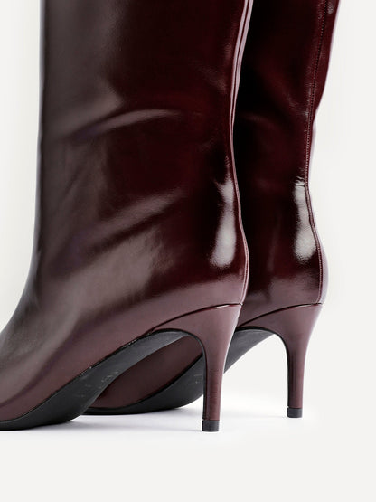 Onyx Burgundy Faux Leather Long Heeled Boots