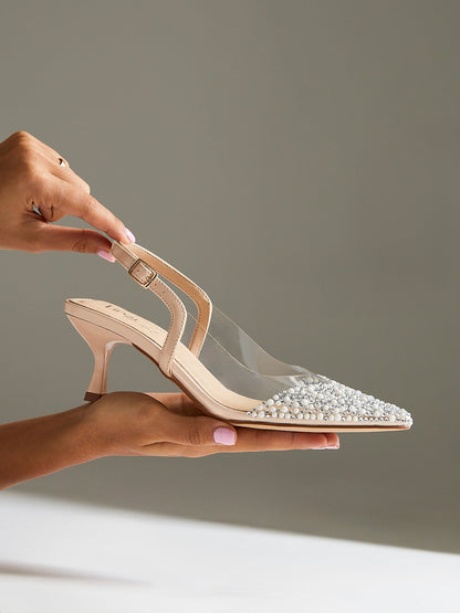 Opal Nude Perspex Embellished Court Heels