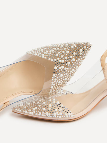 Opal Nude Perspex Embellished Court Heels