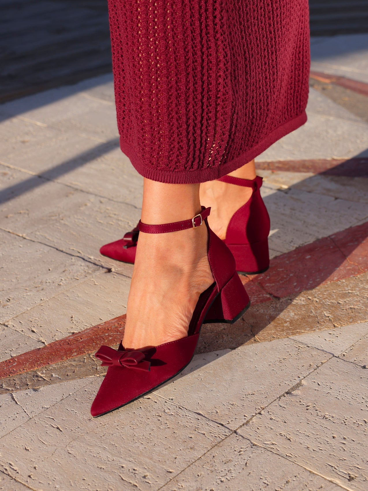 Orla Burgundy Scuba Bow Detail Court Heels
