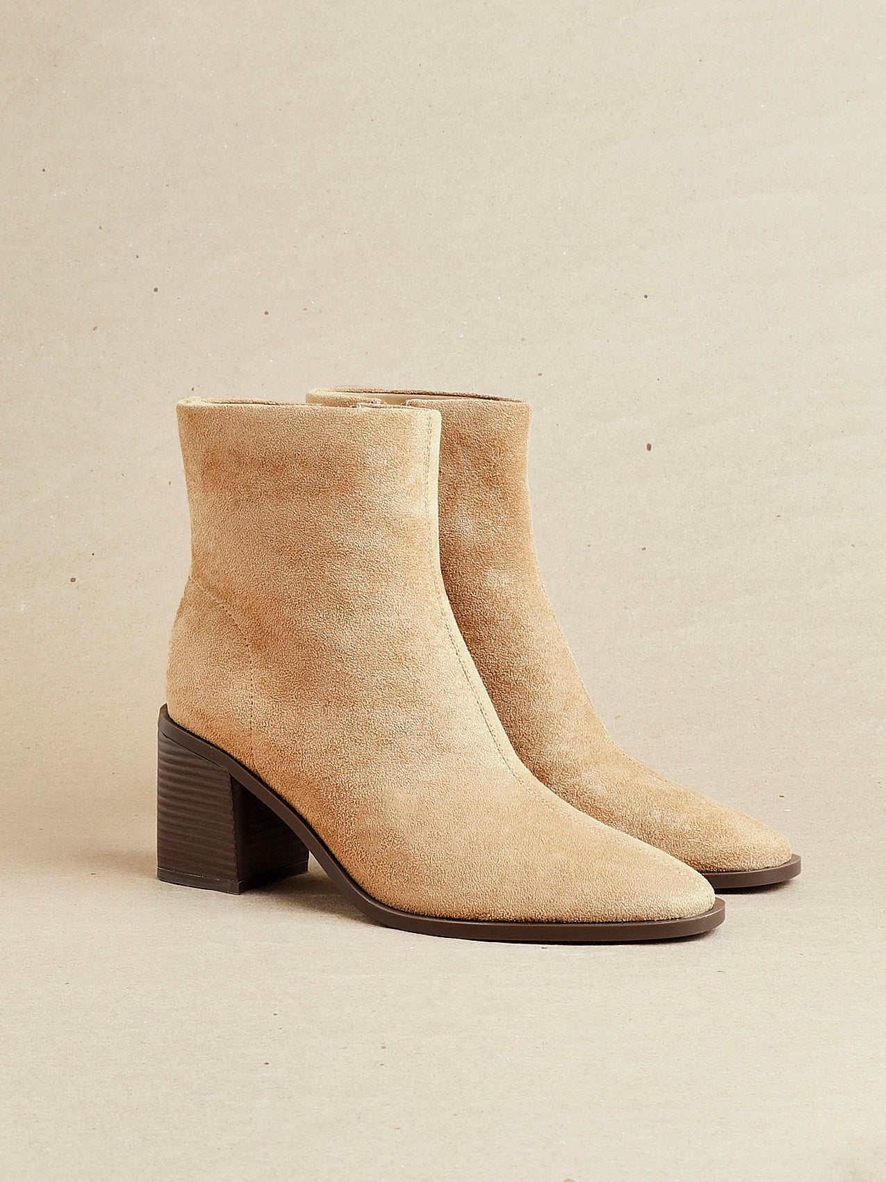 Orlando Beige Block Heeled Ankle Boots