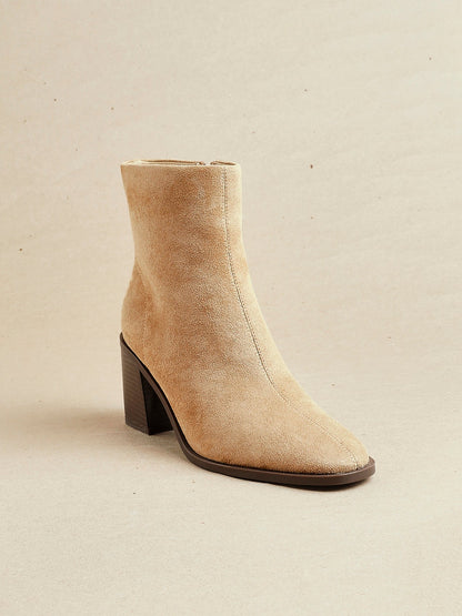 Orlando Beige Block Heeled Ankle Boots