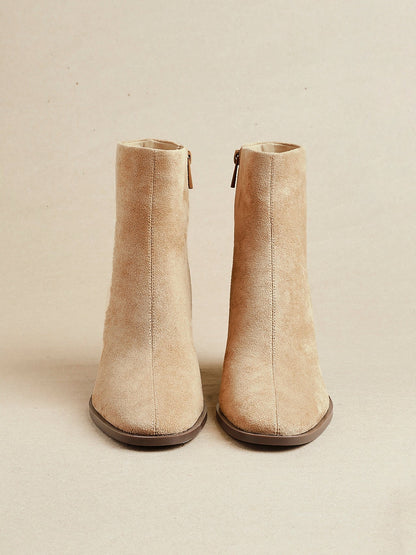 Orlando Beige Block Heeled Ankle Boots