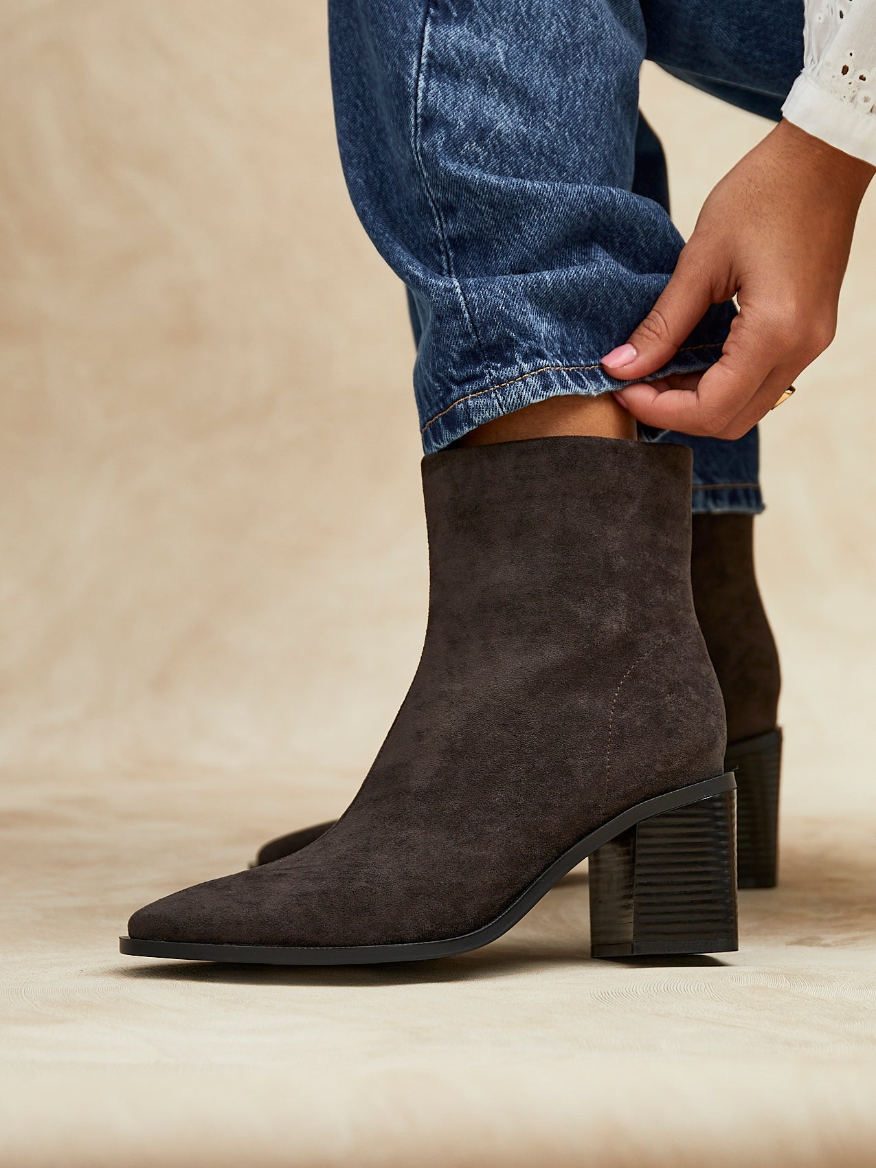 Orlando Grey Block Heeled Ankle Boots