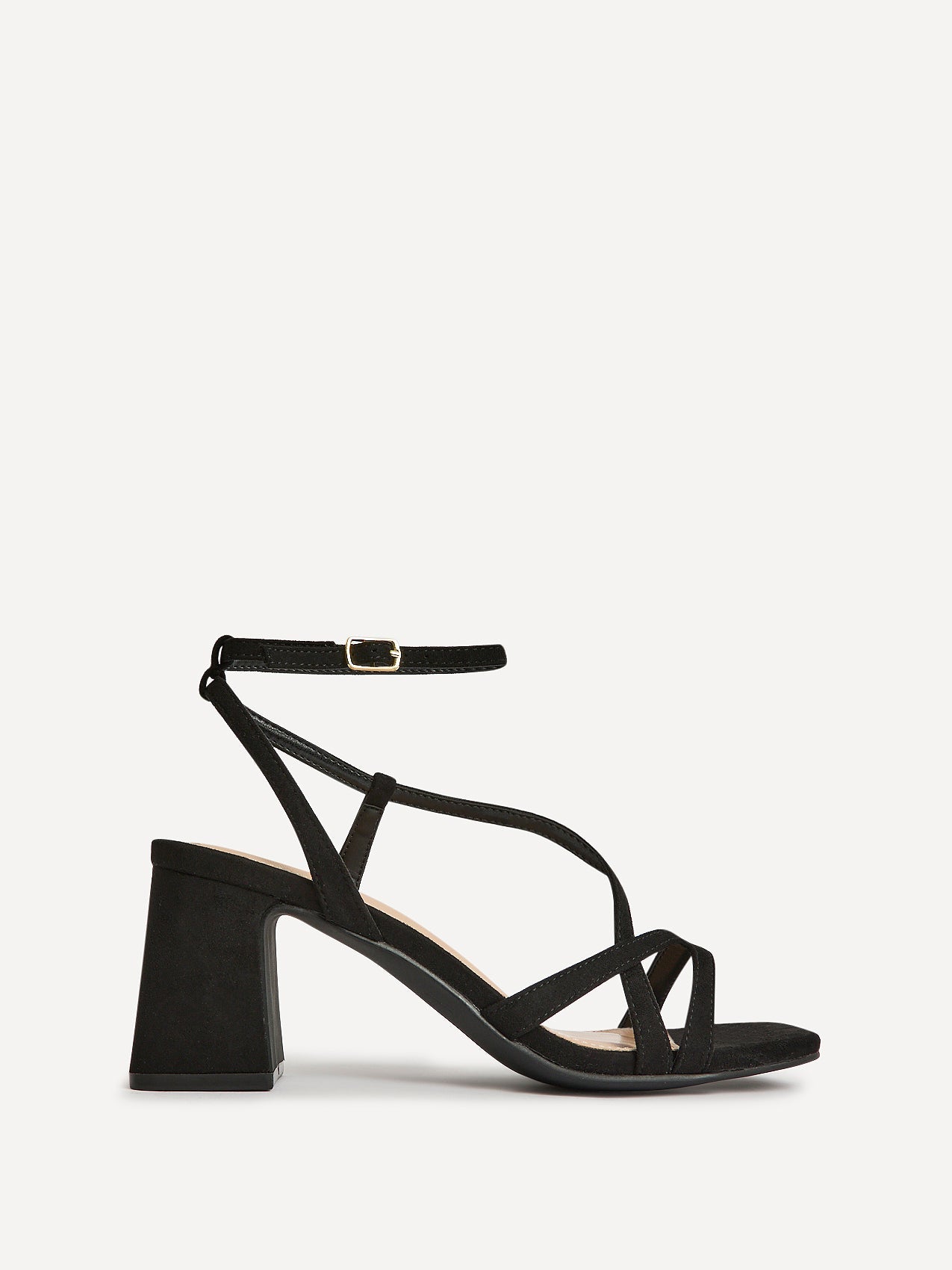 Oslo Black Faux Suede Heeled Sandals