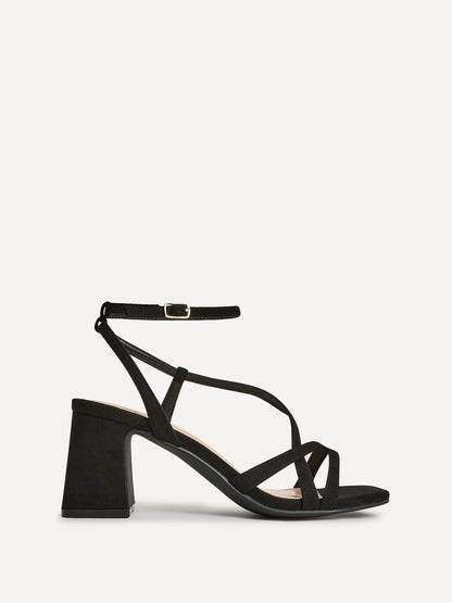 Oslo Black Faux Suede Heeled Sandals