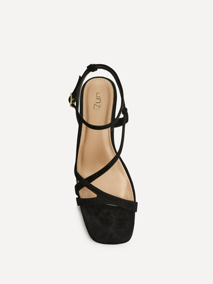 Oslo Black Faux Suede Heeled Sandals