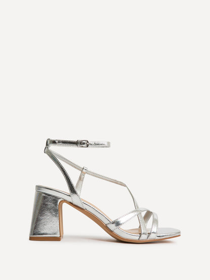 Oslo Silver Faux Leather Heeled Sandals