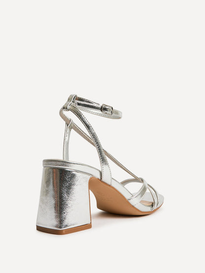 Oslo Silver Faux Leather Heeled Sandals
