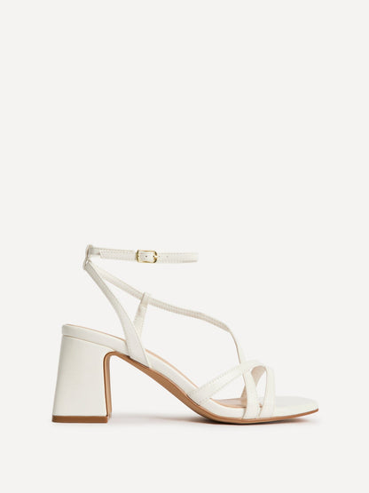 Oslo White Faux Leather Heeled Sandals