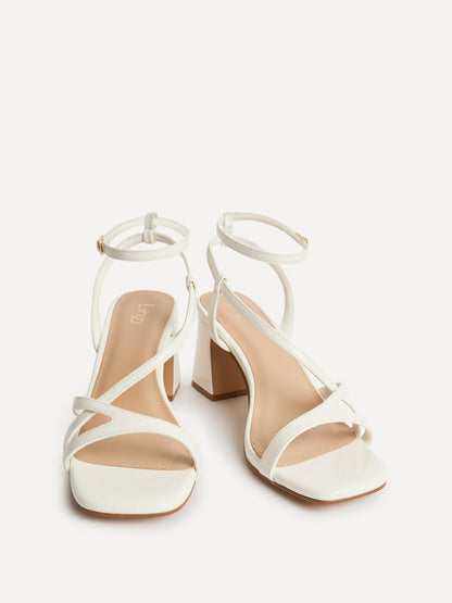 Oslo White Faux Leather Heeled Sandals