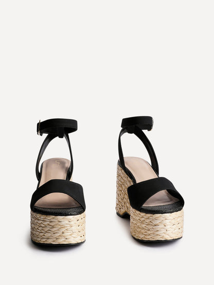 Pacific Black Faux Suede Platform Wedges