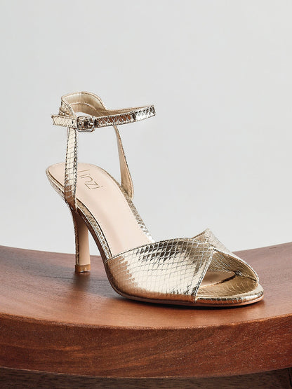 Parlour Gold Faux Leather Peep Toe Heels