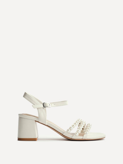 Perla Bridal Ivory Faux Leather Pearl Heels