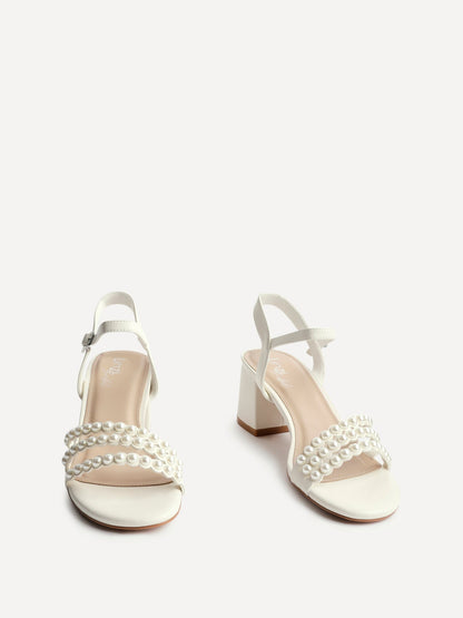 Perla Bridal Ivory Faux Leather Pearl Heels