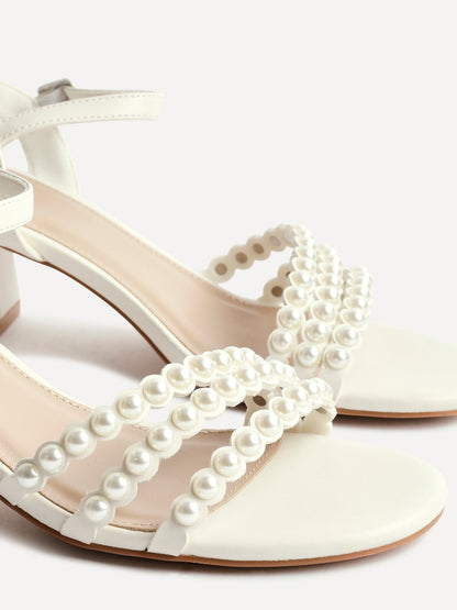 Perla Bridal Ivory Faux Leather Pearl Heels