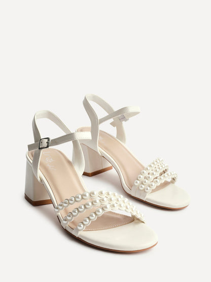 Perla Bridal Ivory Faux Leather Pearl Heels