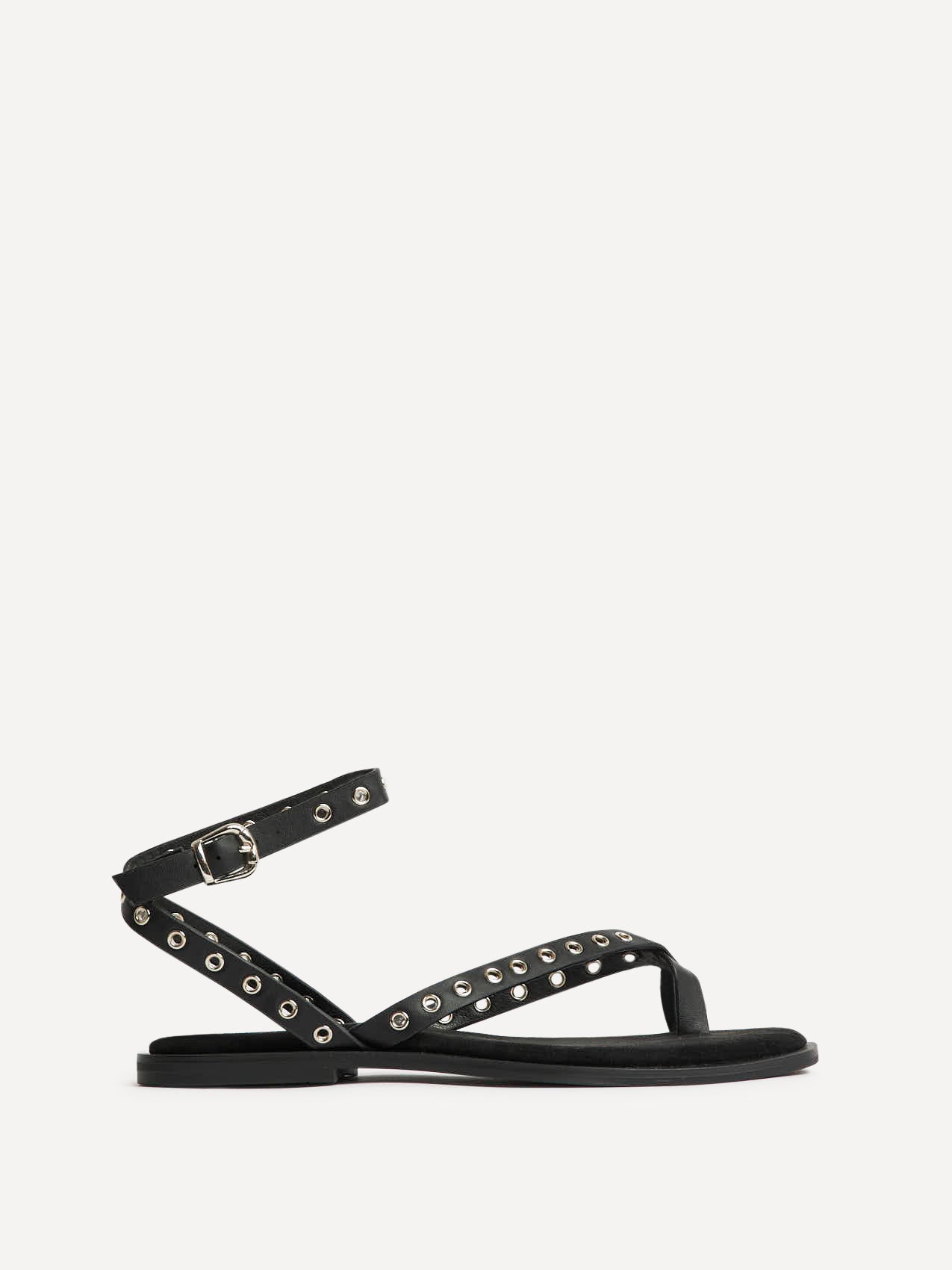 Perrie Black Faux Suede Flat Sandals