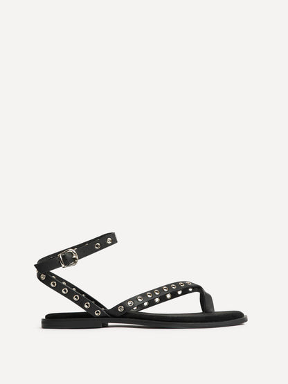 Perrie Black Faux Suede Flat Sandals