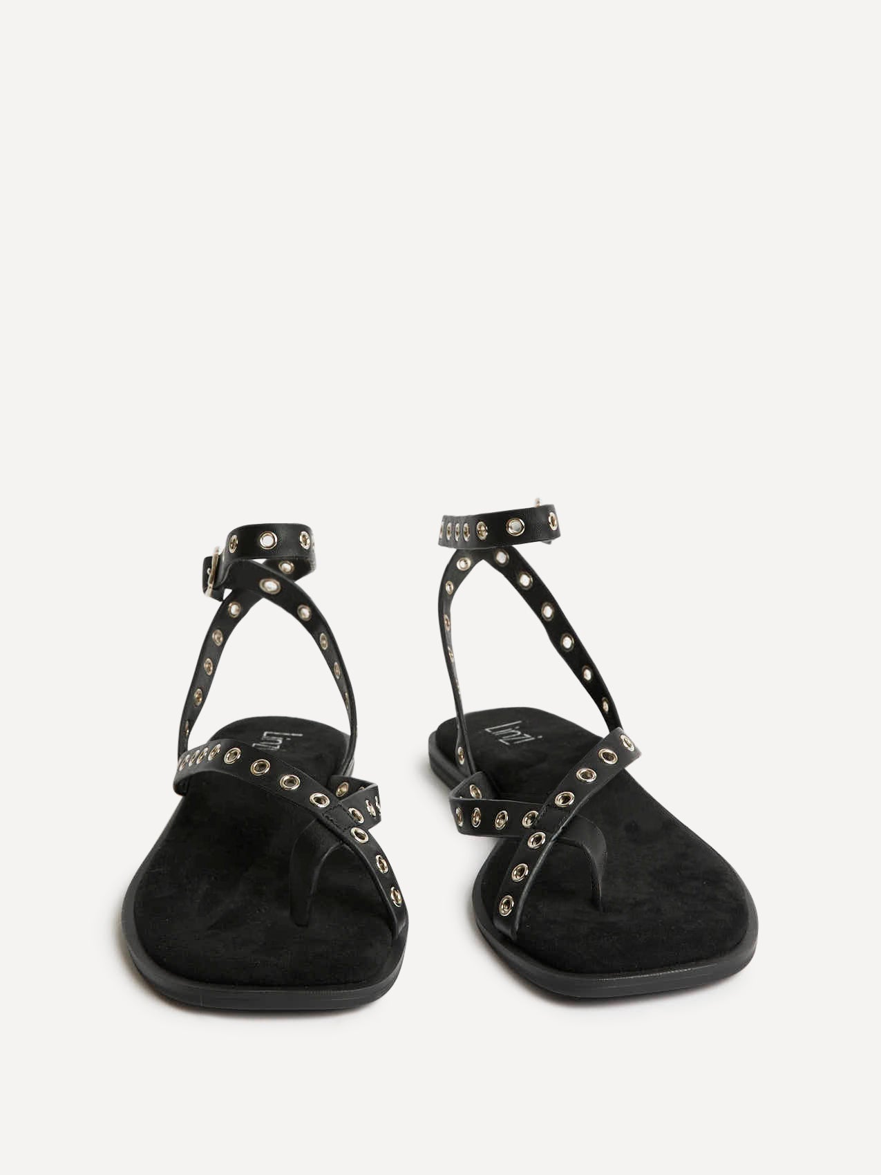 Perrie Black Faux Suede Flat Sandals