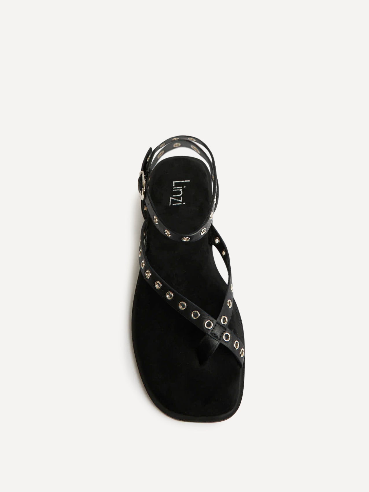 Perrie Black Faux Suede Flat Sandals