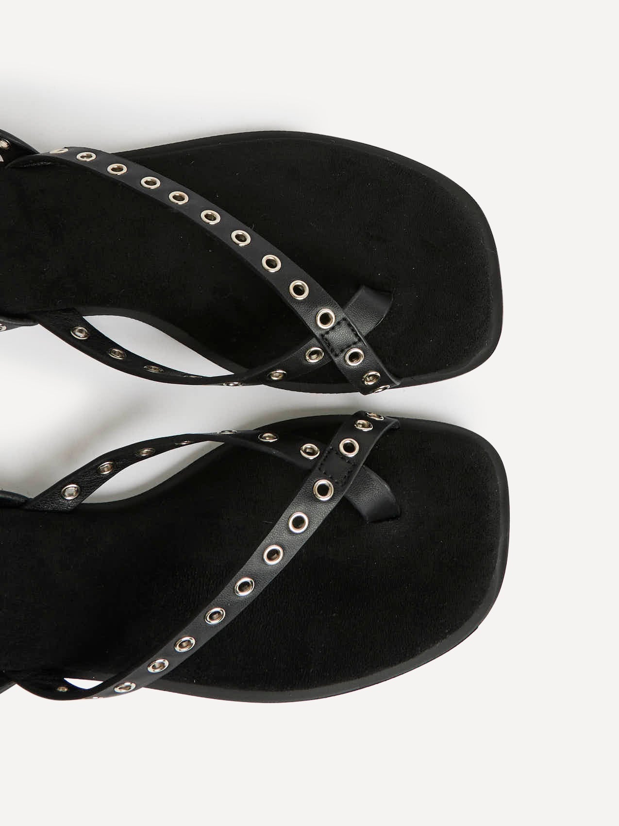 Perrie Black Faux Suede Flat Sandals