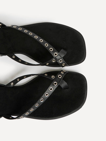 Perrie Black Faux Suede Flat Sandals