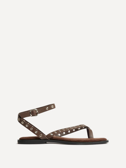 Perrie Brown Faux Suede Flat Sandals