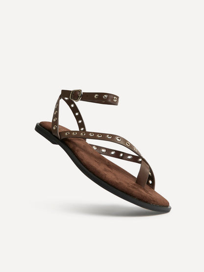 Perrie Brown Faux Suede Flat Sandals