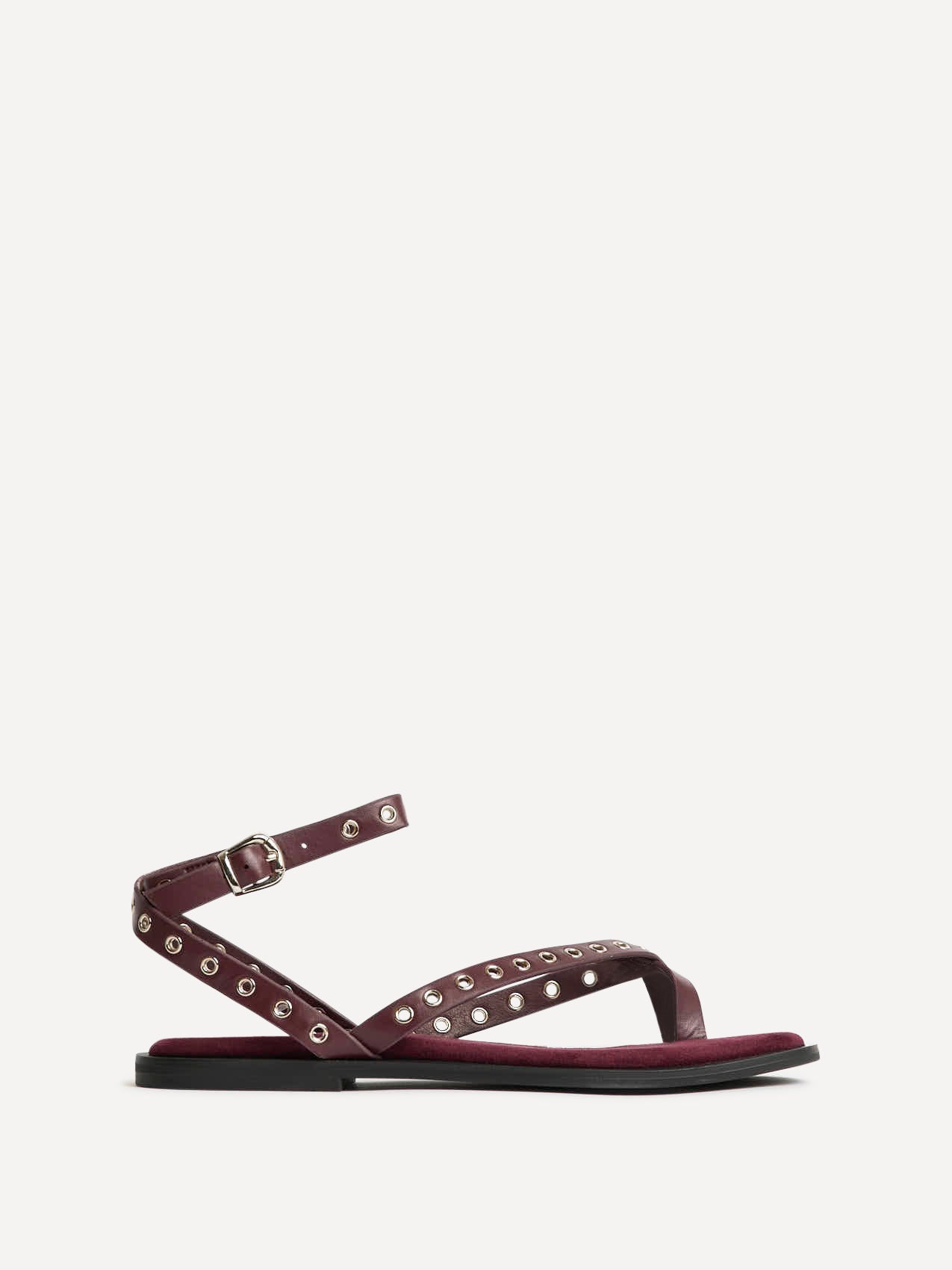 Perrie Burgundy Faux Suede Flat Sandals