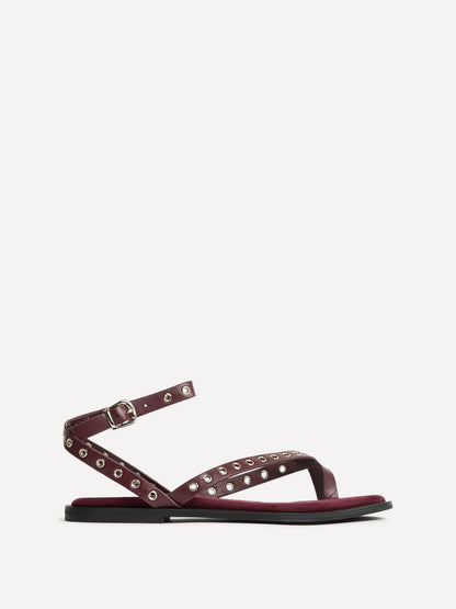 Perrie Burgundy Faux Suede Flat Sandals