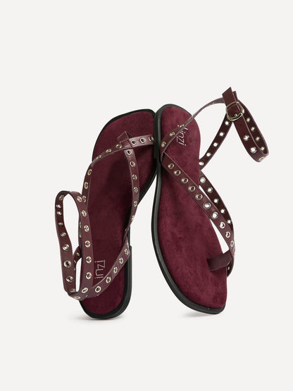 Perrie Burgundy Faux Suede Flat Sandals