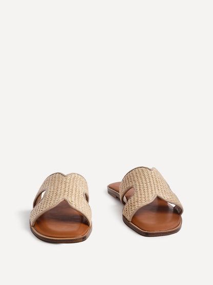 Petra Natural Raffia Link Flat Sandals