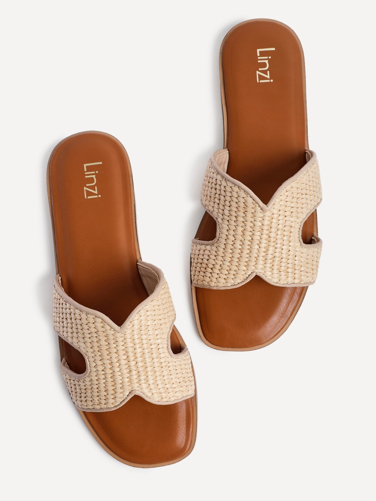 Petra Natural Raffia Link Flat Sandals