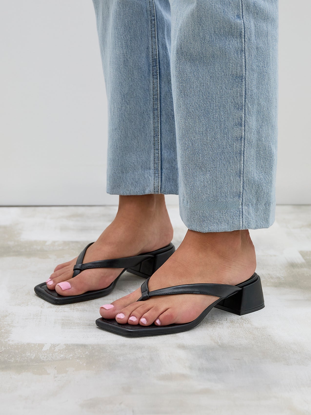 Phase Black Faux Leather Mule Heels