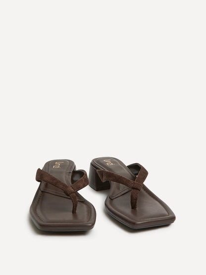 Phase Brown Faux Suede Mule Heels