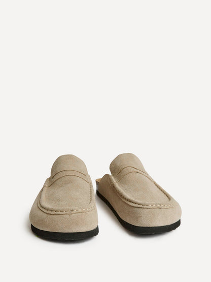 Poet Beige Real Suede Leather Mule Loafers