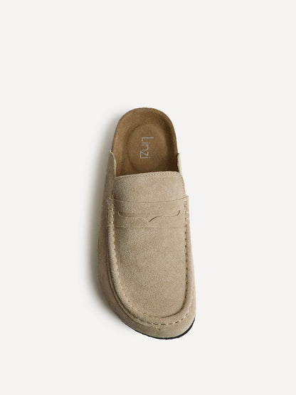 Poet Beige Real Suede Leather Mule Loafers