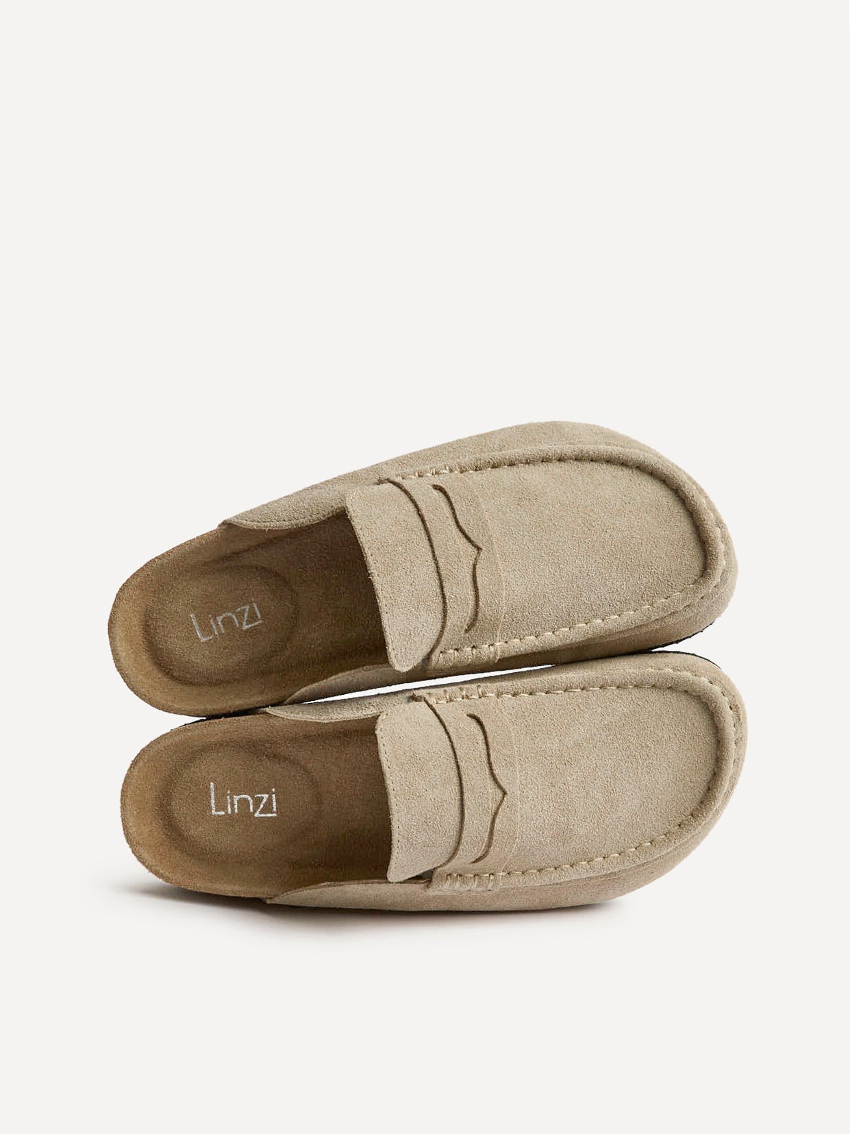 Poet Beige Real Suede Leather Mule Loafers