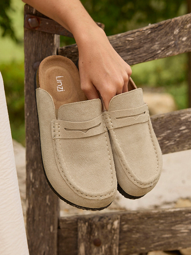 Poet Beige Real Suede Leather Mule Loafers
