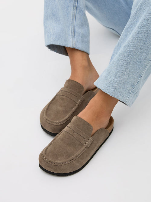 Poet Mocha Real Suede Leather Mule Loafers