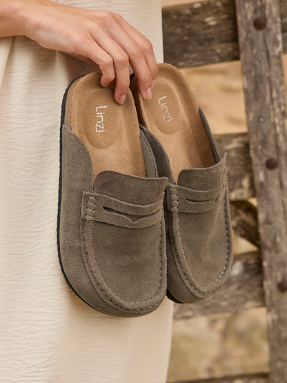 Poet Mocha Real Suede Leather Mule Loafers