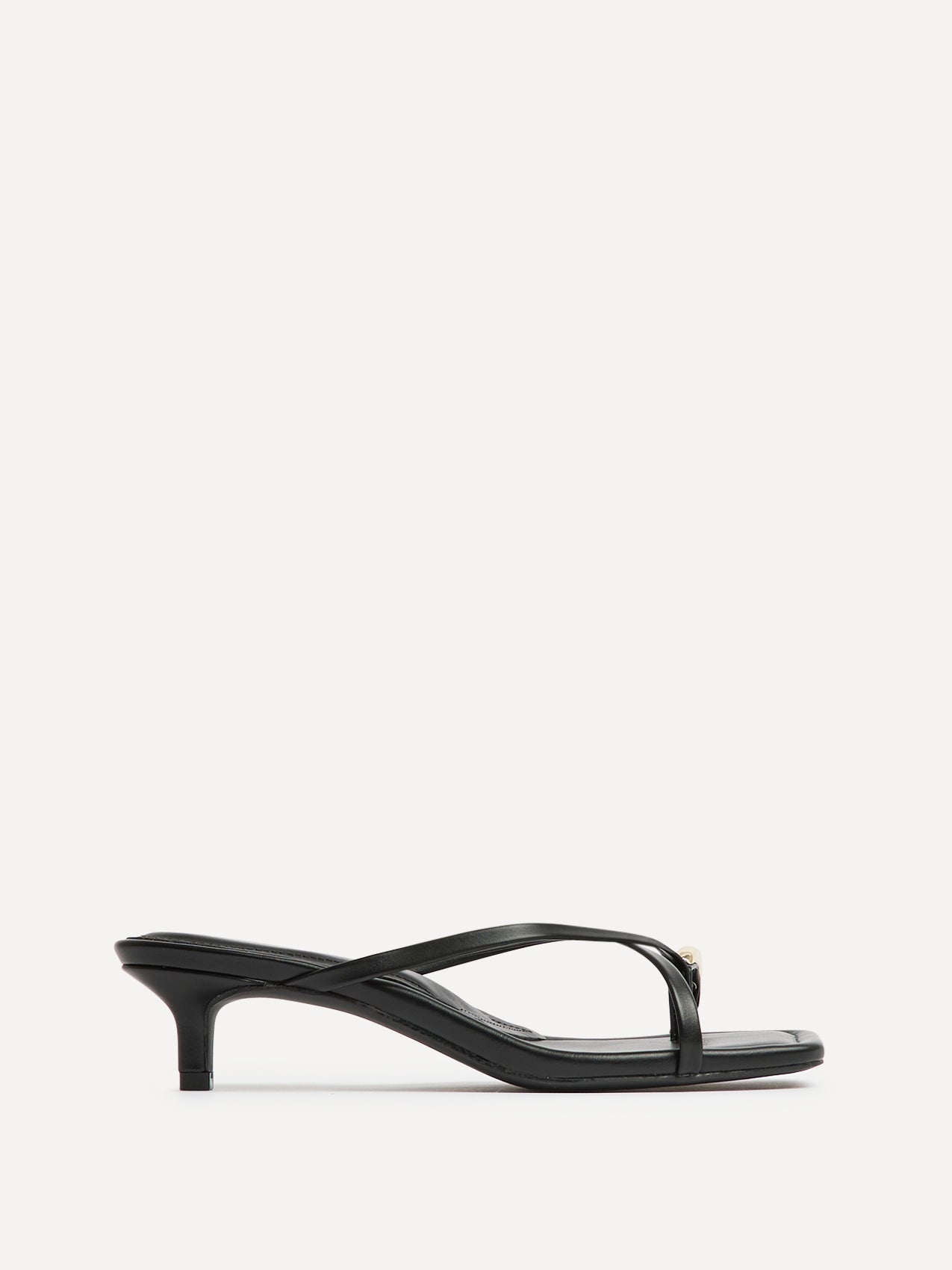 Polished Black Faux Leather Mule Heels