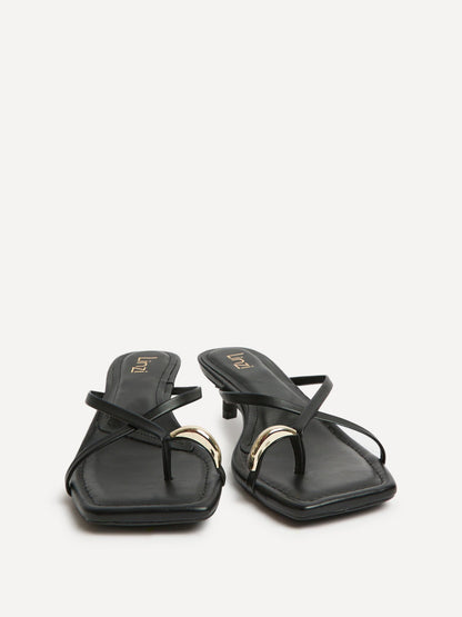 Polished Black Faux Leather Mule Heels