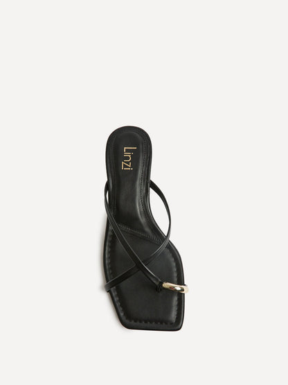 Polished Black Faux Leather Mule Heels