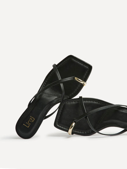 Polished Black Faux Leather Mule Heels