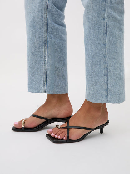 Polished Black Faux Leather Mule Heels