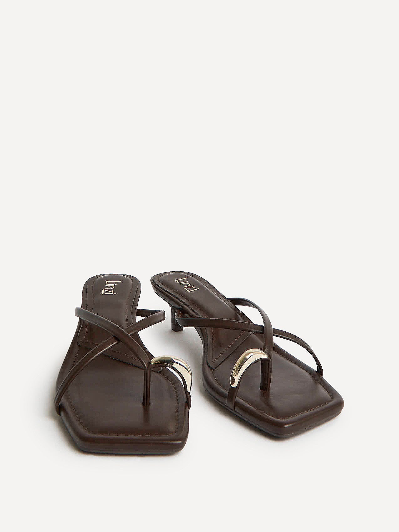 Polished Brown Faux Leather Mule Heels